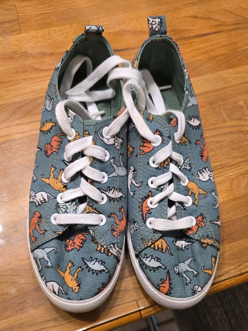 Kids Dinosaur Print Canvas Sneakers - Green